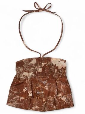 Y2K Brown Paisley Halter Babydoll Tie Top XS Boho Fairycore Coquette Festival